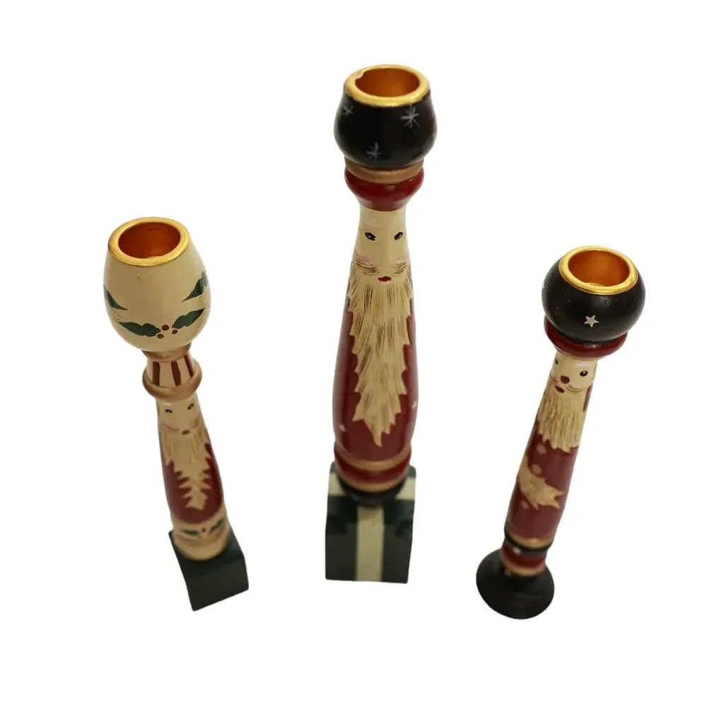 House of‎ Lloyd Christmas Around the World set of 3 Santa candlestick holders